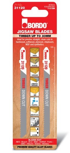 BORDO JIG SAW HCS T-SHANK STRAIGHT DOWN CUT 100MM TIMBER 2 PK